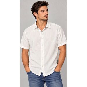 Departwest Men's XL White Textured Short Sleeve Button Down Shirt Casual
